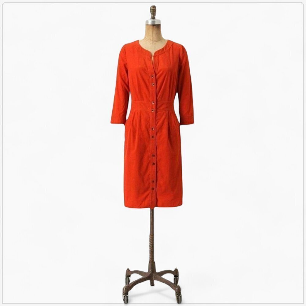 Maeve Anthropologie Rust Orange Corduroy Button Front Anaheim Shirt Dress 2
